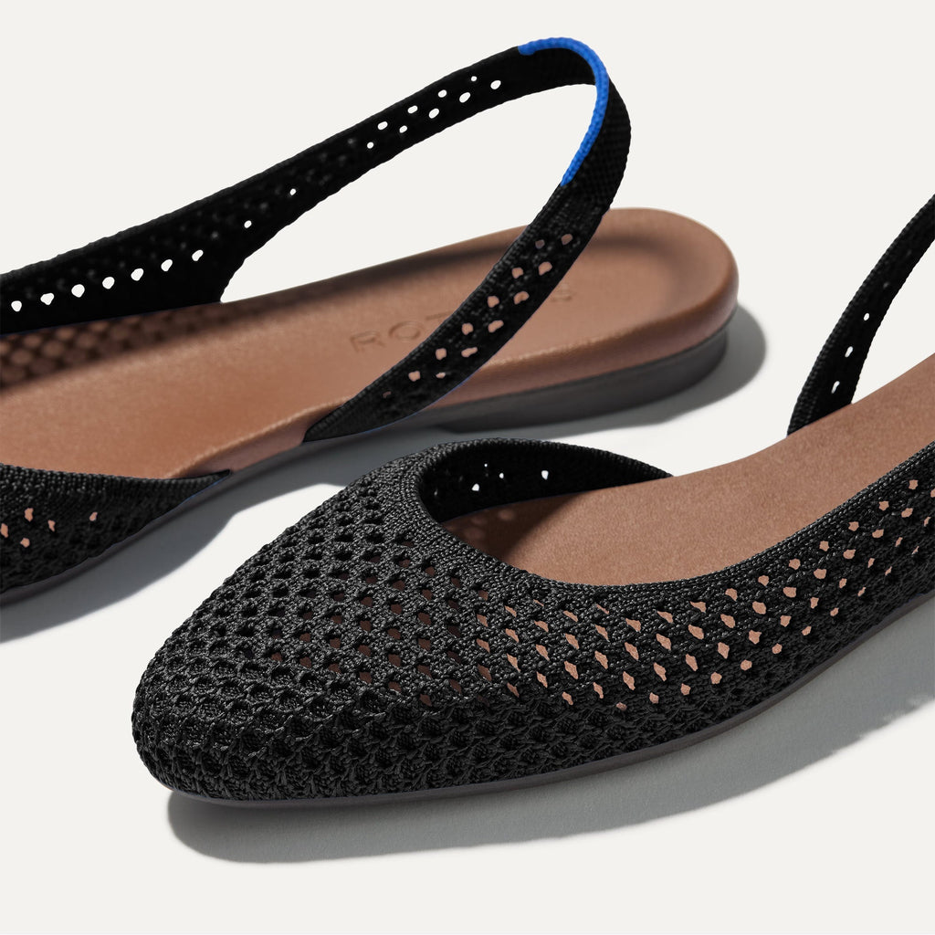 The Almond Slingback - Black Mesh